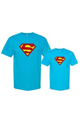Yetişkin Veya Çocuk Supermen Baskılı Aile Turkuaz Tişört (kombin Yapılabilir Fiyat Ayrı Ayrıdır) KPHM04