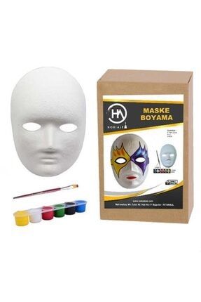 Maske Boyama Seti, Eğitici Maske Boyama, 6 Lı Boya Maske Ve Fırça, Eğlenceli Aktivite HA763