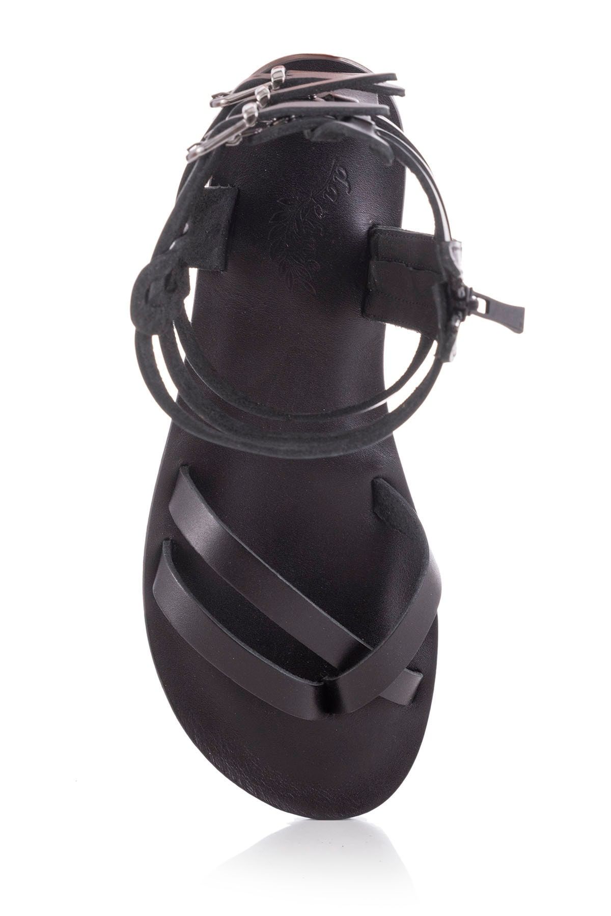 صندل سیاه زنانه بدل گلادیاتور و سفید دست ساز ساخته شده است. KK4050 DaphneSandals