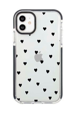 Iphone 11 Siyah Kenarlı Anti Shock Kalpler Desenli Telefon Kılıfı IP11LK-067