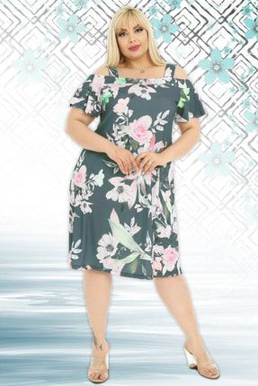 Yaprak Ve Çiçek Desenli Askılı Sandy Elbise SA2101