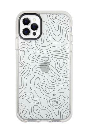 Iphone 12 Pro Max Uyumlu Beyaz Kenarlı Anti Shock Random Line Desenli Telefon Kılıfı IP12PMLK-114
