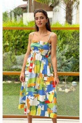 Kadın Renkli Poplin Ip Askılı Elbise FPR2127