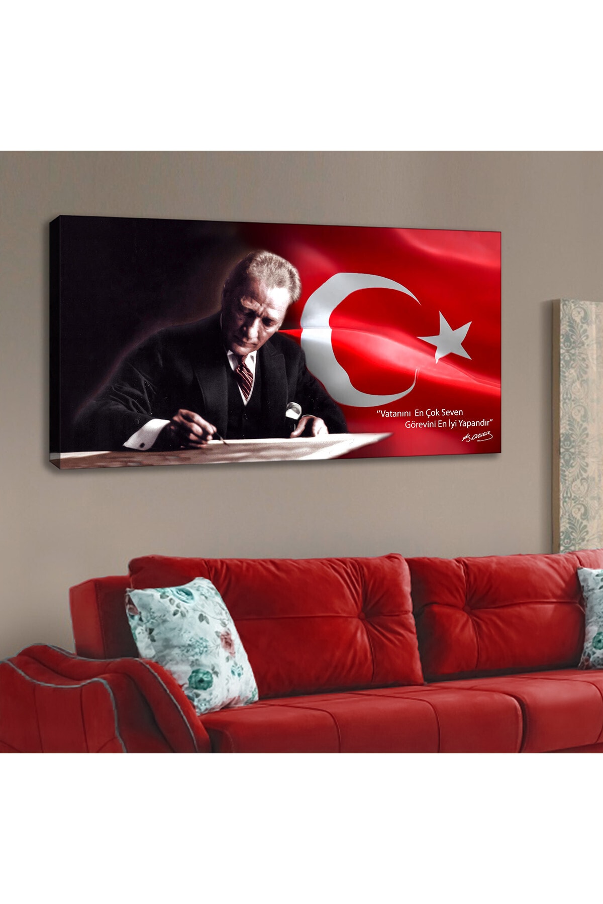 lra style's Atatürk Ve Türk Bayrağı - Tek Parça Kanvas Tablo
