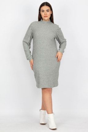 Kadın Gri Viskon Dik Yakalı Elbise D2/05 26A19023
