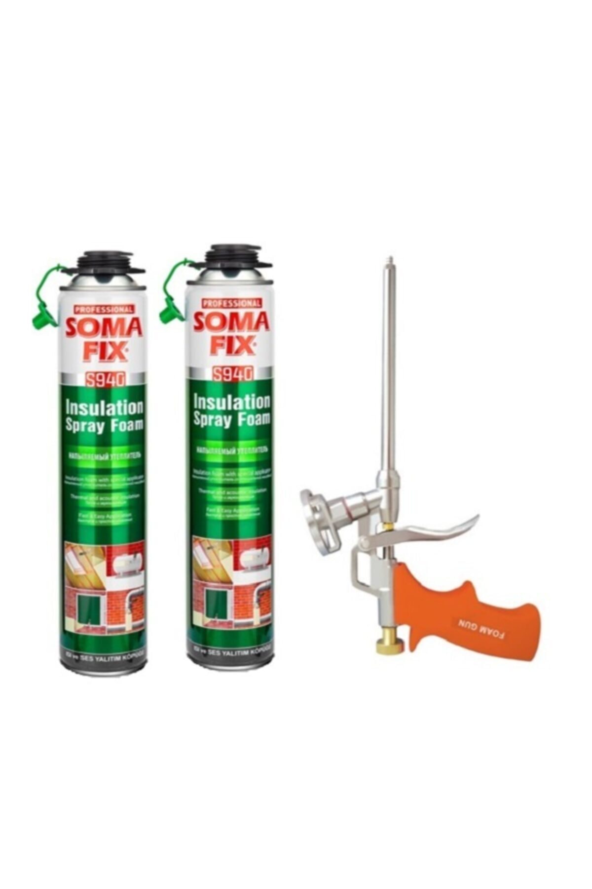 Somafix 2 Ad 750ml Soma Tabancalı Isı Ses Yalıtım Köpüğü Köpük P.ü. Köpük Tabancası Temizleyicisi Seti S940