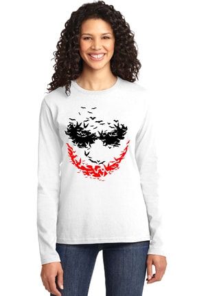 Kadın Beyaz Yarasa Gülüşü Bisiklet Yaka Uzun Kollu Penye T-shirt 1M2BW372AB