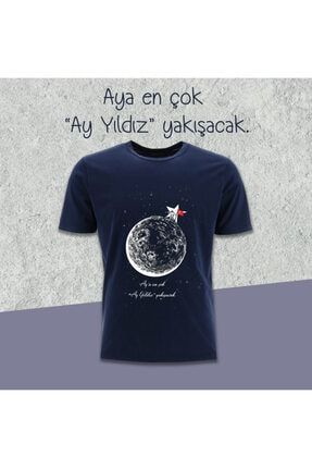 Türk Bayraklı Astronot Lacivert Erkek Tişört 002021SÇAel