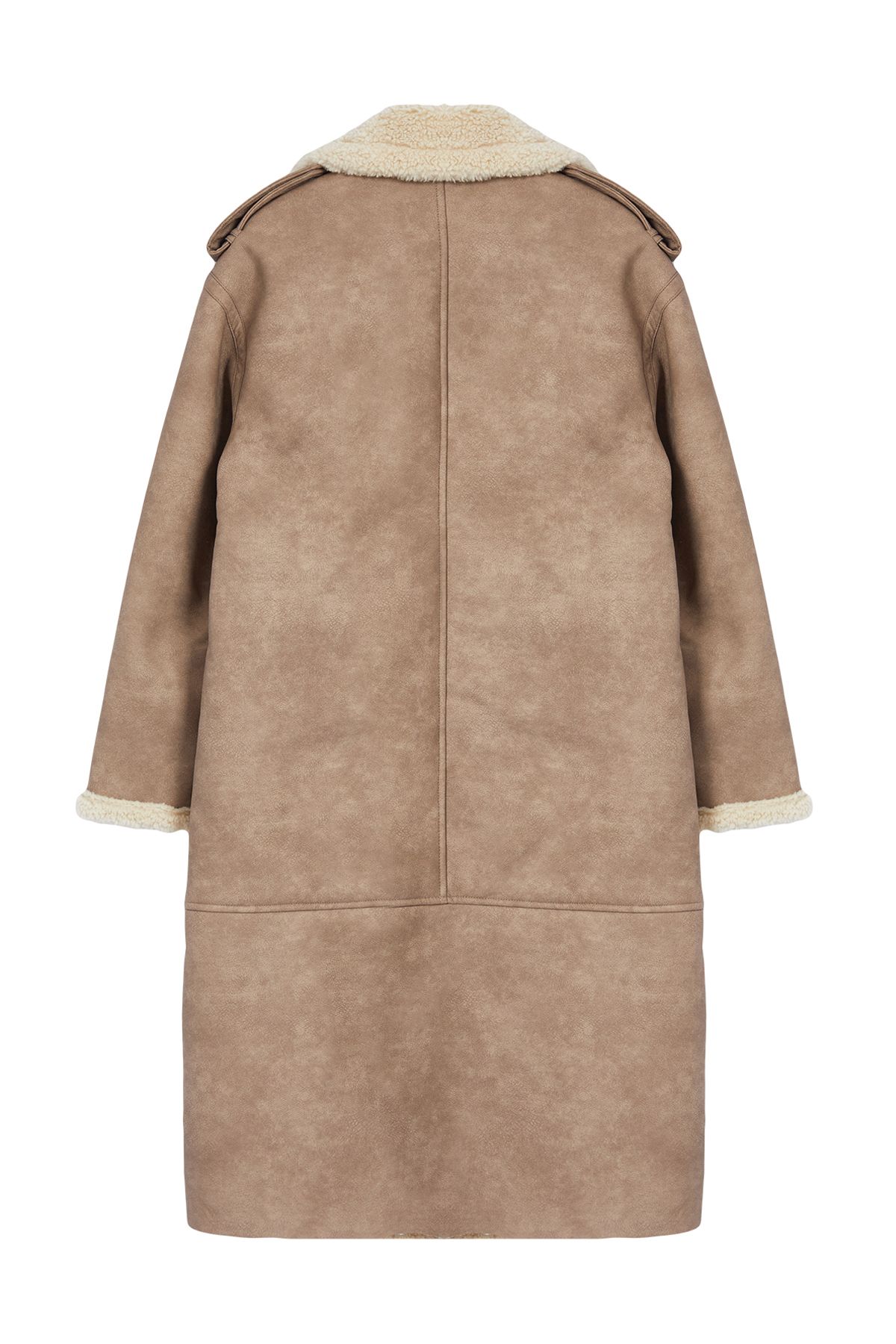 Trendyol Collection-Długi oversize'owy płaszcz zamszowy w kolorze norki – futrzane wnętrze Twoaw25Kb00006 7