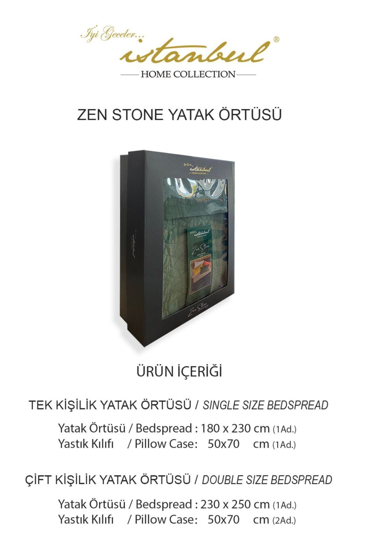 İyi Geceler İstanbul Zen Stone Antrasit Tek Kişilik %100 Pamuk Yatak Örtüsü Seti 4