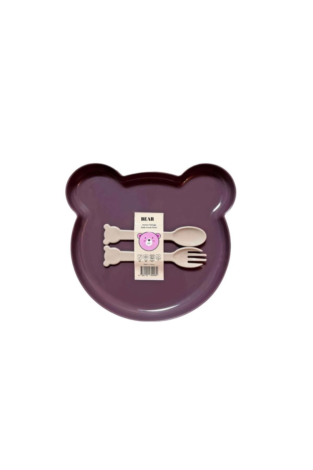 Bayev Bear Çatal Kaşıklı Mama Tabağı - Bebe Mama Seti Mor fotoğrafı 2 (önizleme)