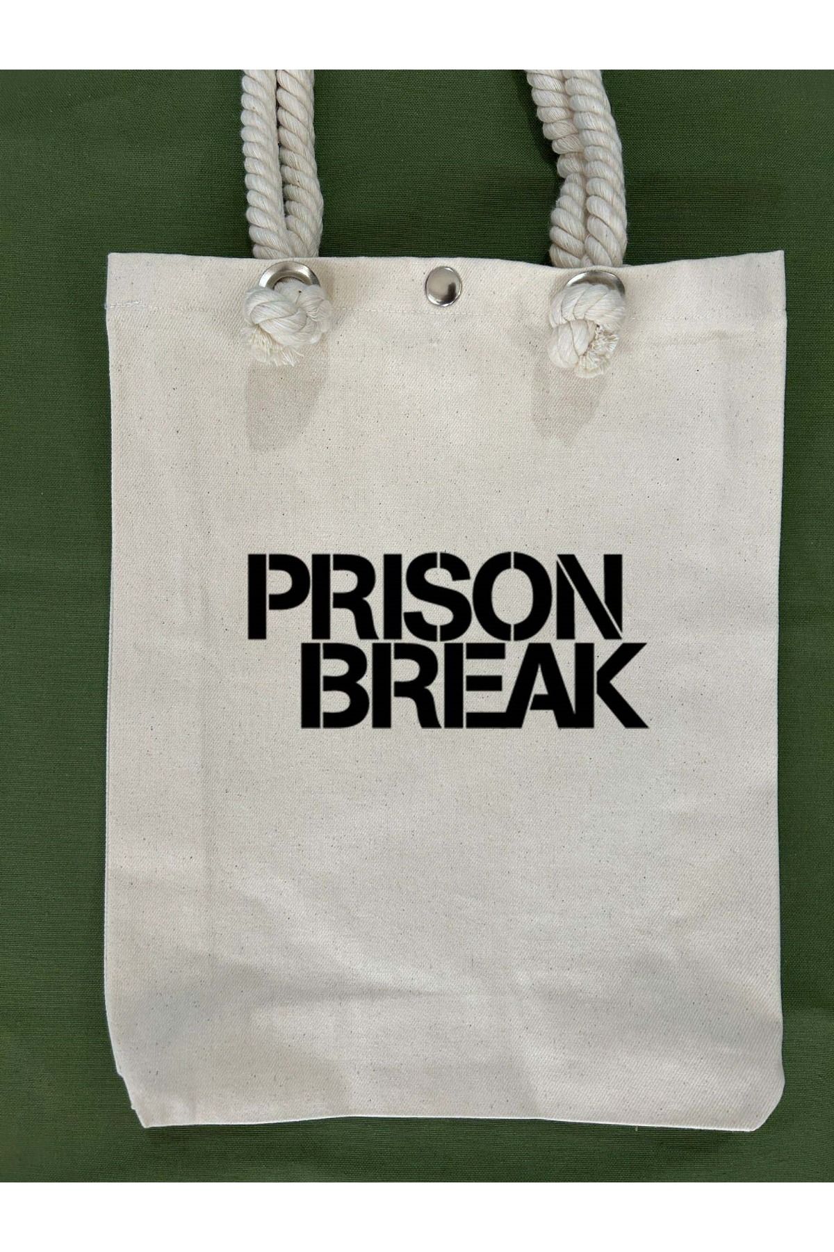 Lessa Home-Gabardine Fabric Rope Strap Snap Detail Prison Break Printed Gusseted Strap Cloth Bag 1