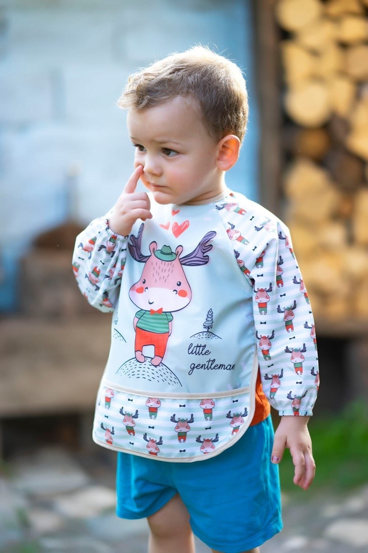 3 Adet Sıvı Geçirmez Unicor Zürafa Geyik Desen Bebek Mama Önlüğü 0-3 Yaş 3