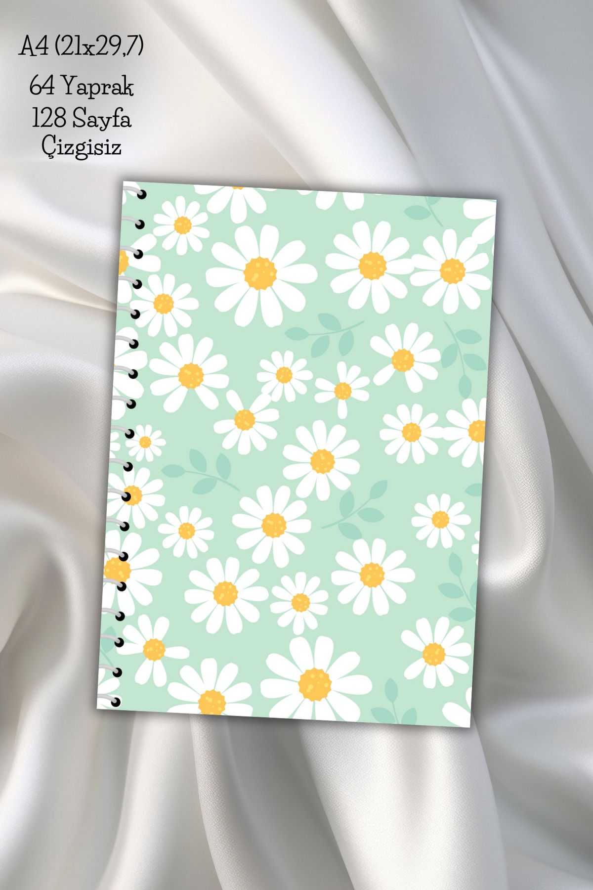 daily notebook-دفتر ملاحظات مدرسي غير مبطن بالزهور مقاس A4 - 64 ورقة (21x29,7 سم) 1