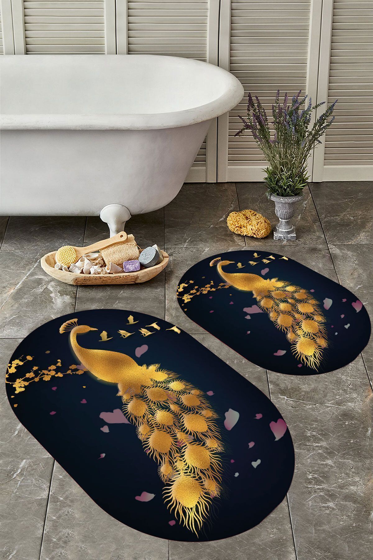 Anti-Slip Base Washable Dust Stainproof 2-Piece Set Toilet Oval Bath Mat Set