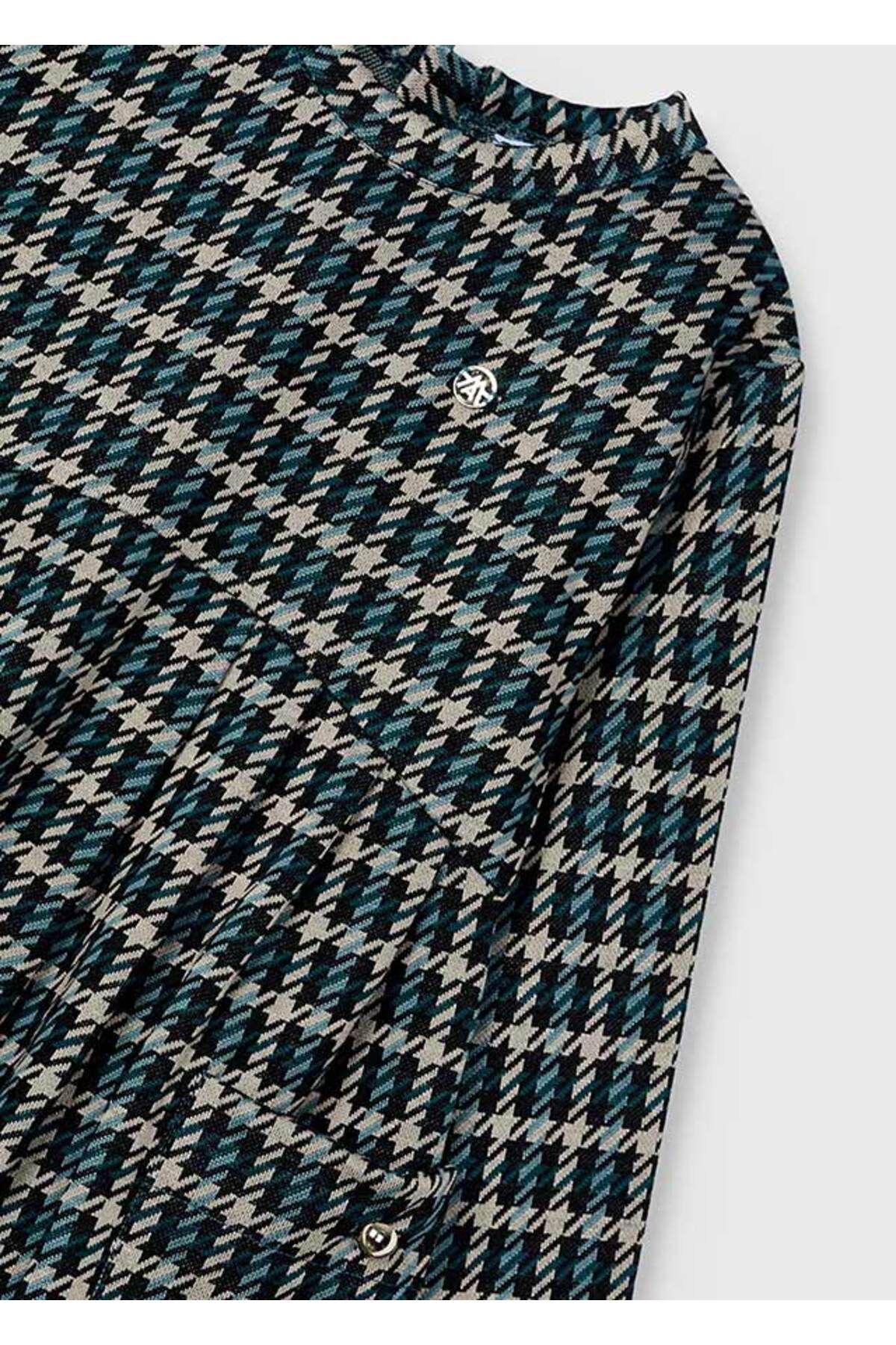 MAYORAL-Green Houndstooth Patterned Girl's Dress - 4928 3