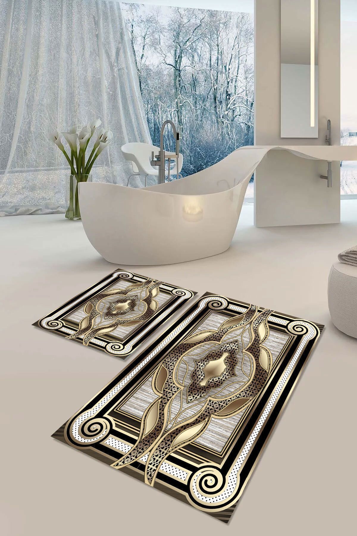 YTR HOME Set De 2 Cuve De Toaletă Set De Covorașe De Baie, Cu Bază Anti-alunecare, Lavabilă, Rezistentă La Pete De Praf - One Size