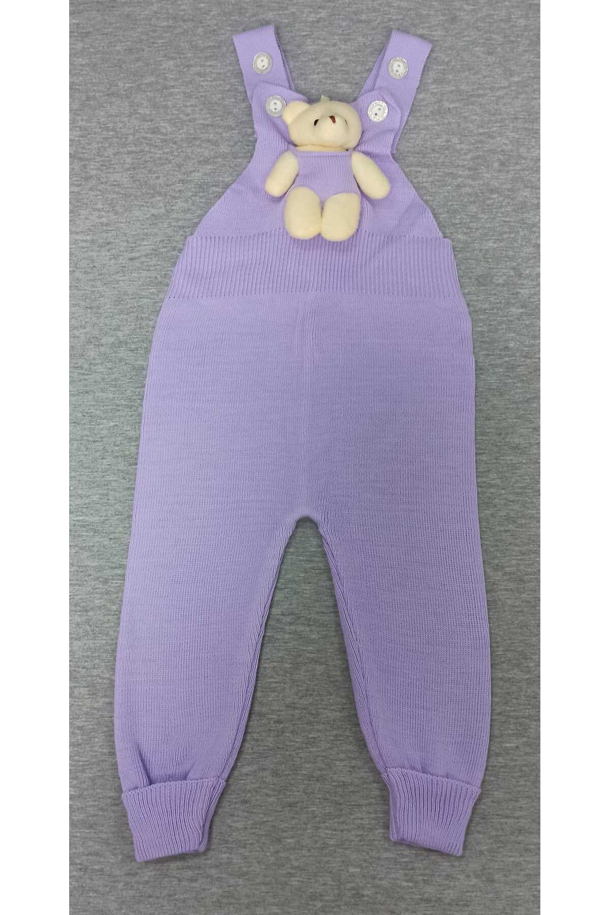 Teddy Bear Buttoned Baby Kids Knitwear Dungaree Lilac
