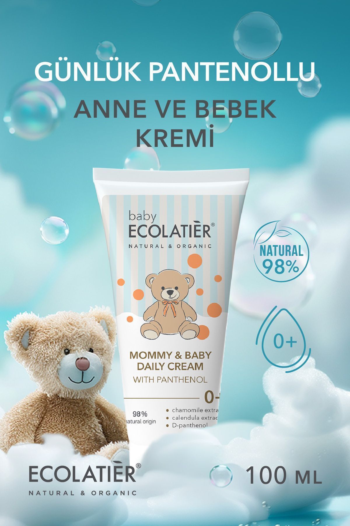 Anne Bebek Bakım Kremi 0 Yaş Organik Papatya Ve Kantoron Çiçeği, Pantenol, Meme Ucu Kremi 100 ml