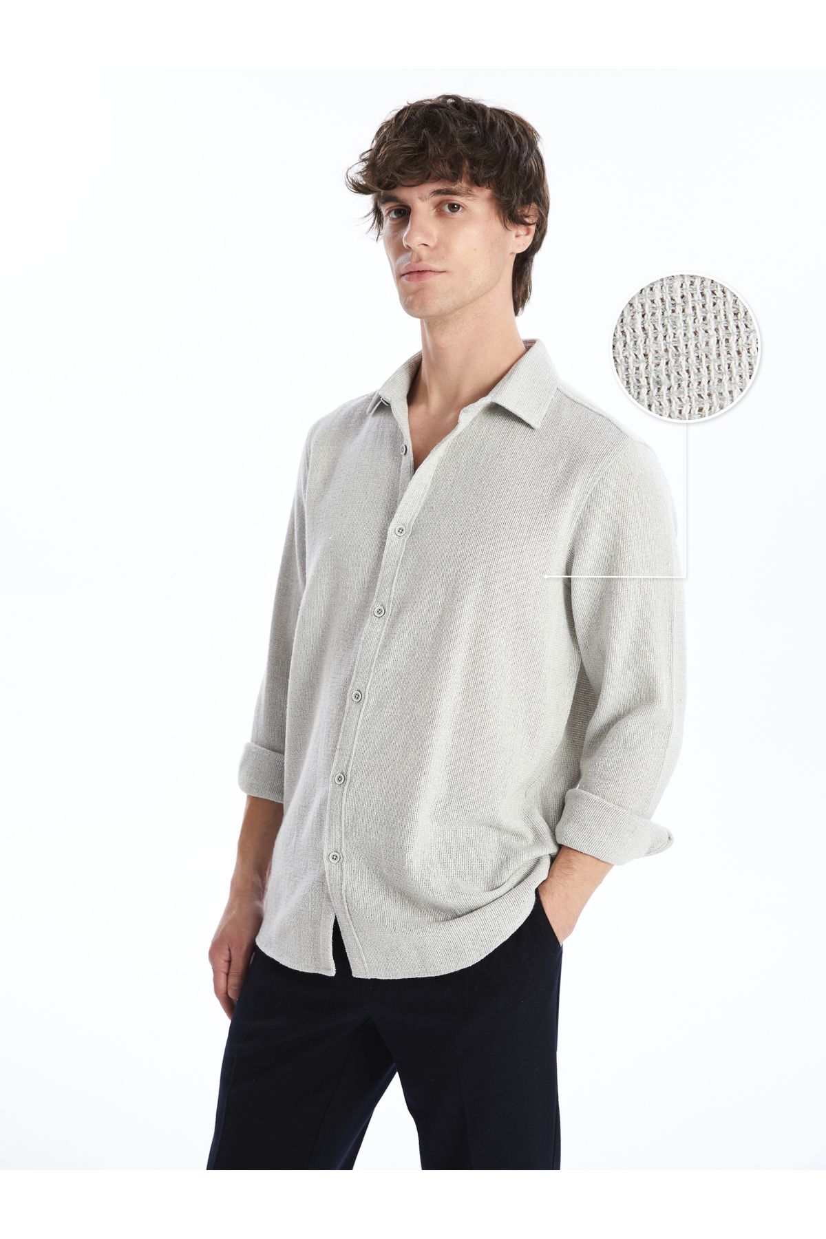 LC Waikiki Koszula Męska Z Długim Rękawem I Teksturą Slim Fit - Dobby Mężczyzna - S