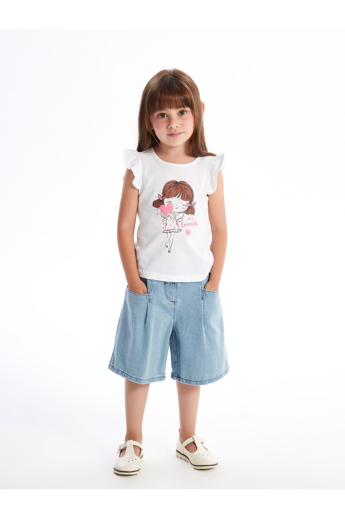 Beli Lastikli Basic Kız Bebek Jean Şort - 1