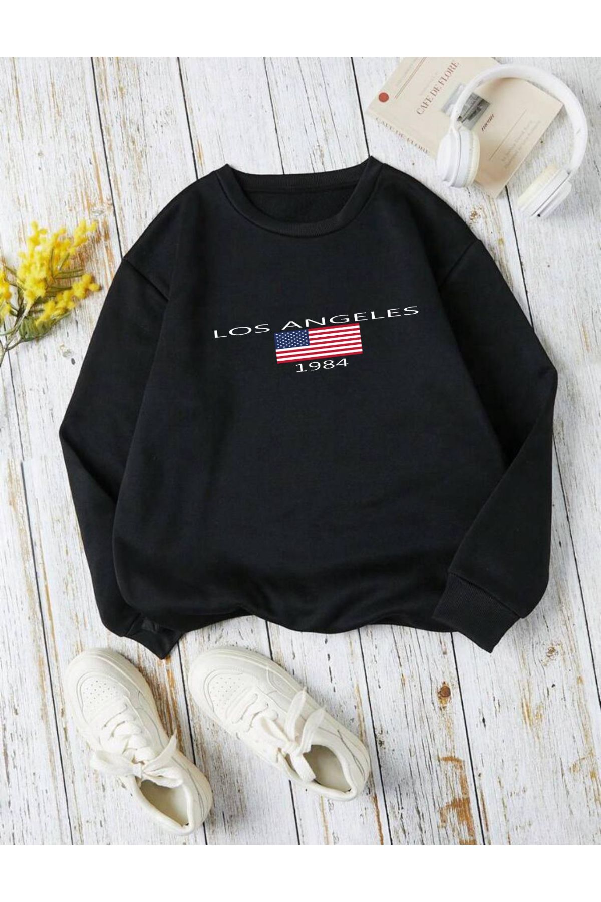 FAVORİST Unısex Los Angeles Baskılı Bisiklet Yaka Sweatshirt Hoodie