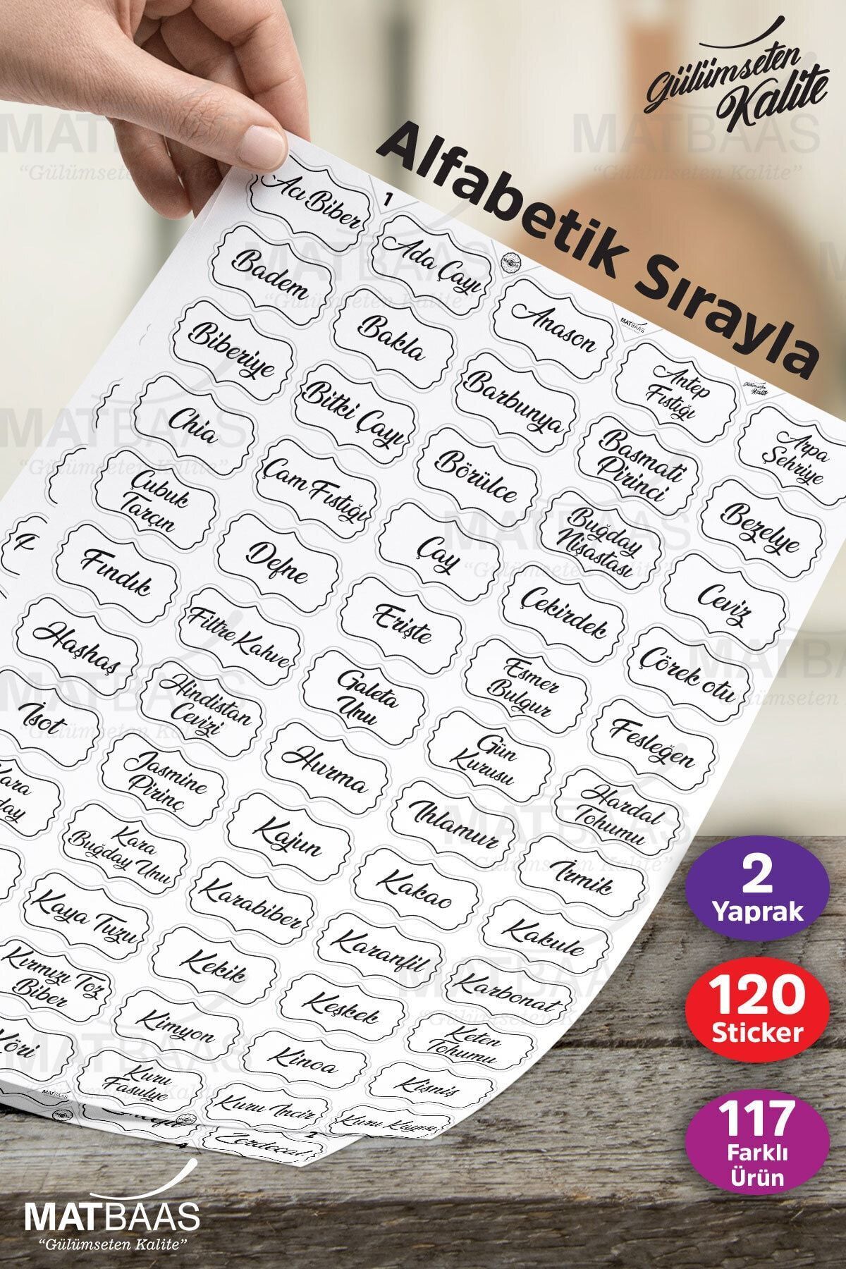 Şeffaf 120 Adet Baharat Bakliyat Kuruyemiş Kavanoz Etiketi Sticker