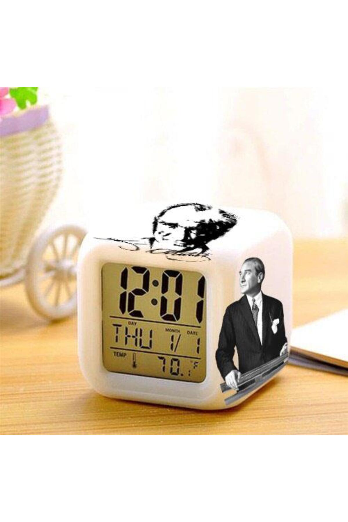 7 Color Changing Alarm Digital Cube Watches with Atatürk Design