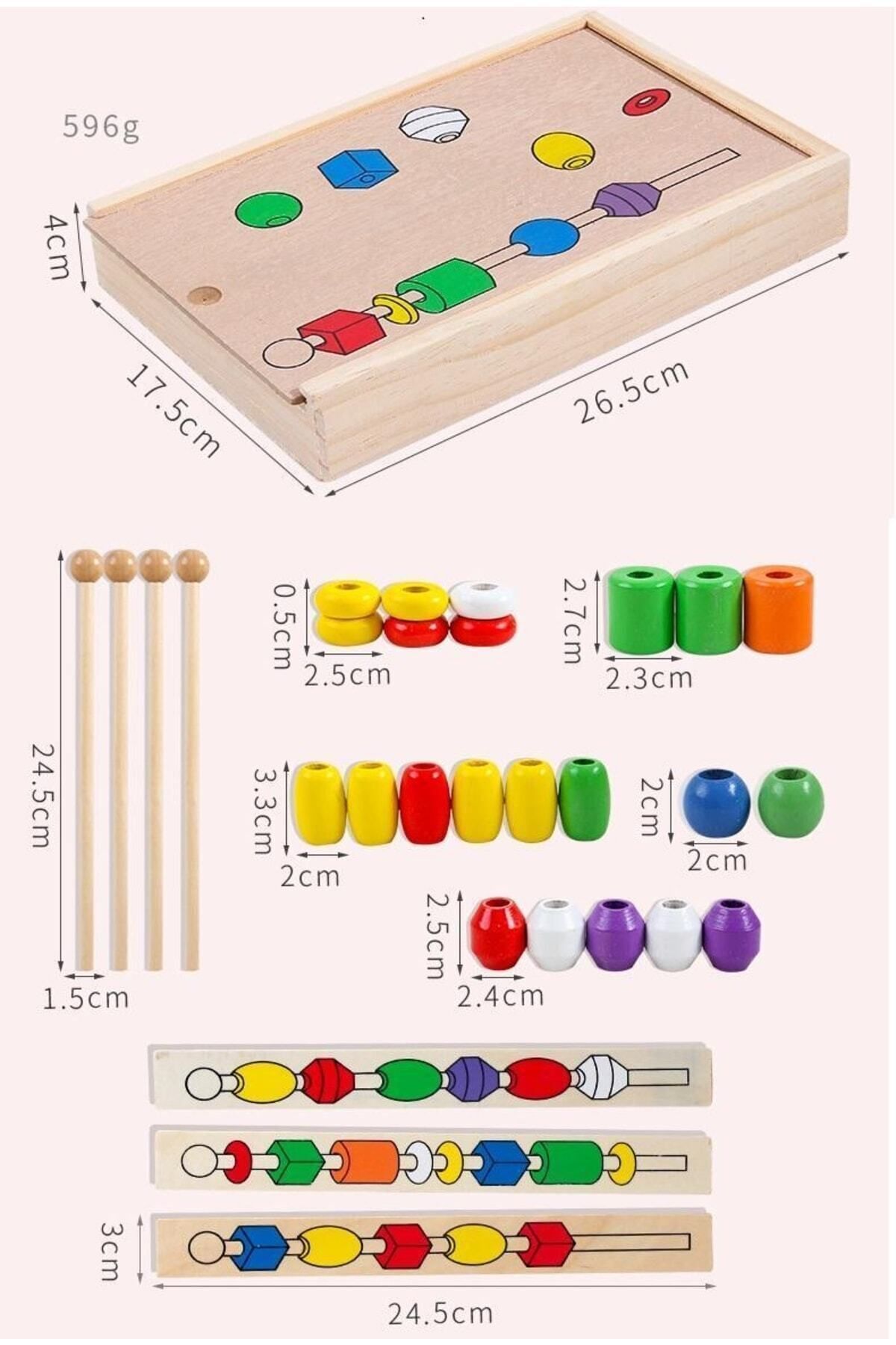 Circle Toys Montessori Eğitici Oyuncak Line Up Ahşap Boncuk Eşleştirme Çubuğa Dizme Oyunu Kutulu fotoğrafı 3 (önizleme)