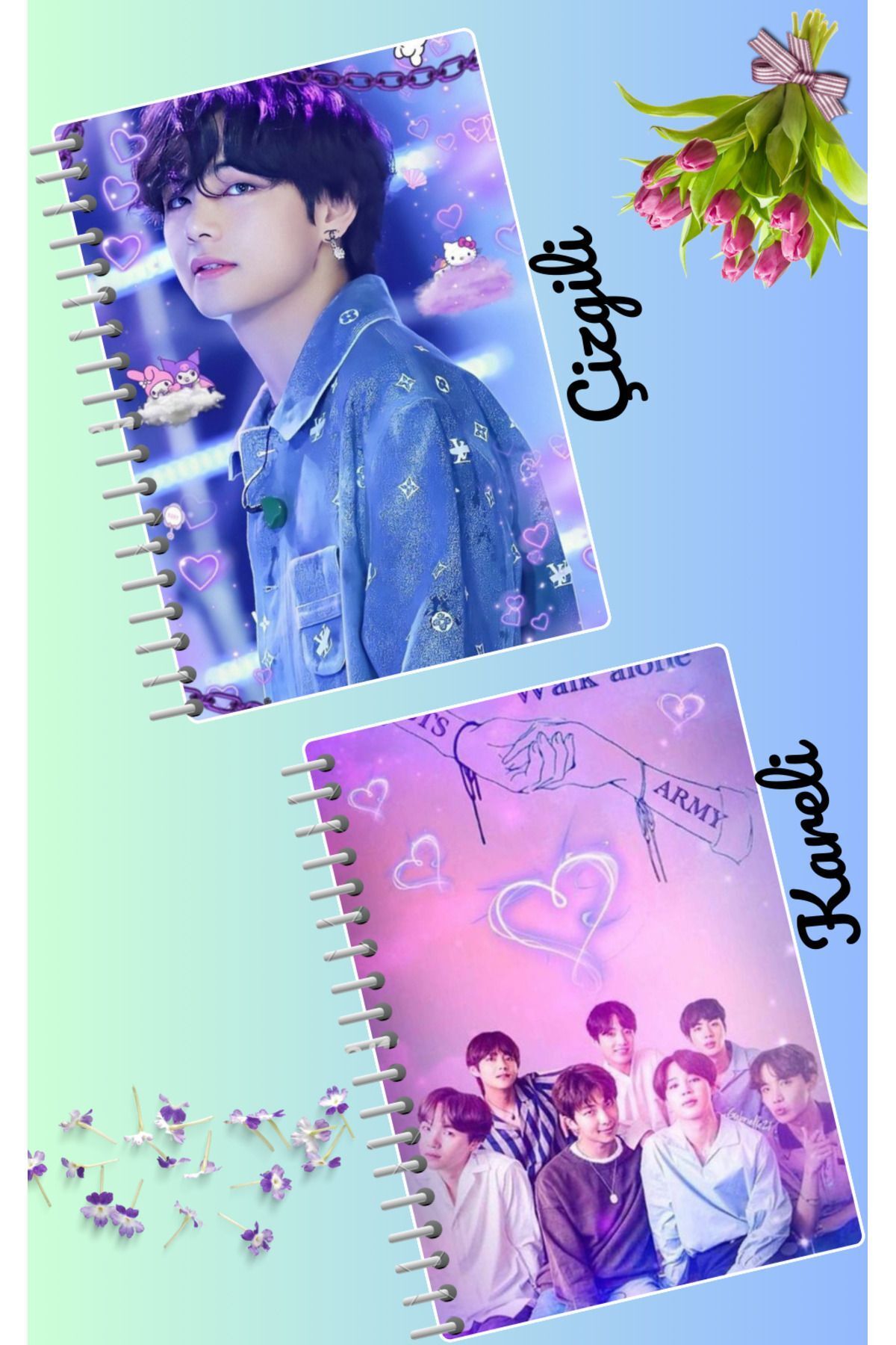 animeandyourworld-Bts jin jimin v jungkook suga notebook set 2 pcs A4 size 21*30 lined + checked 60 syf 1