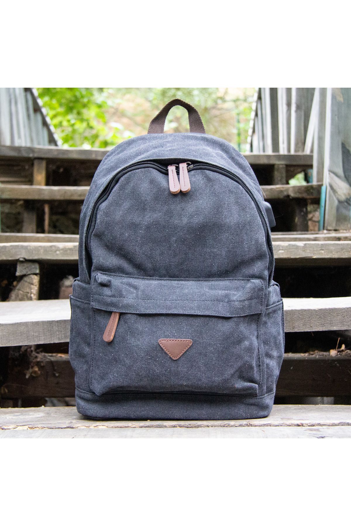 Canvas Laptop Backpack with Eyes | 5044 Black