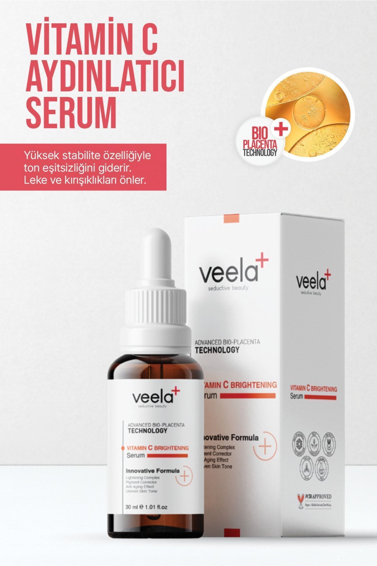 سرم پوست رنگ آمیزی ویتامین C و پیشگیرانه است. VEELA