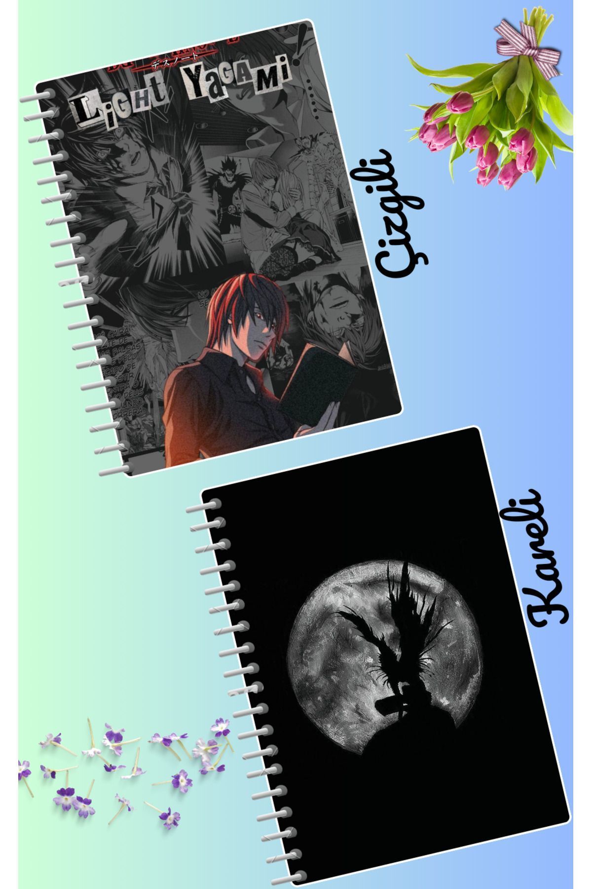 animeandyourworld-Death note light yagami notebook set 2 pcs A4 size 21*30 lined + checked 60 syf 1