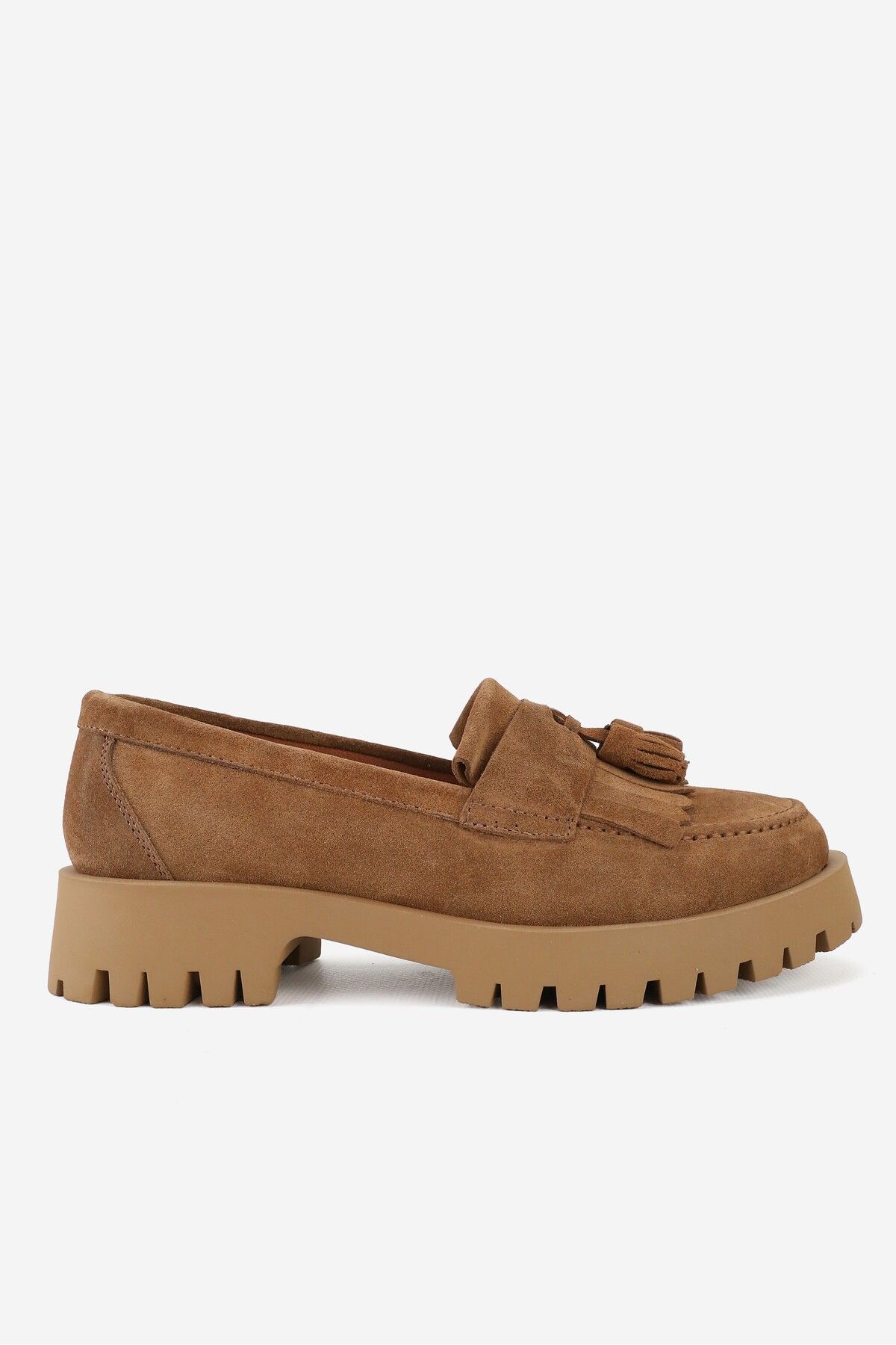 TUNAELLİ-Tan Suede Γυναικείο Loafer - Μέγεθος 36-41, Φούντες και Γνήσιο δέρμα 2