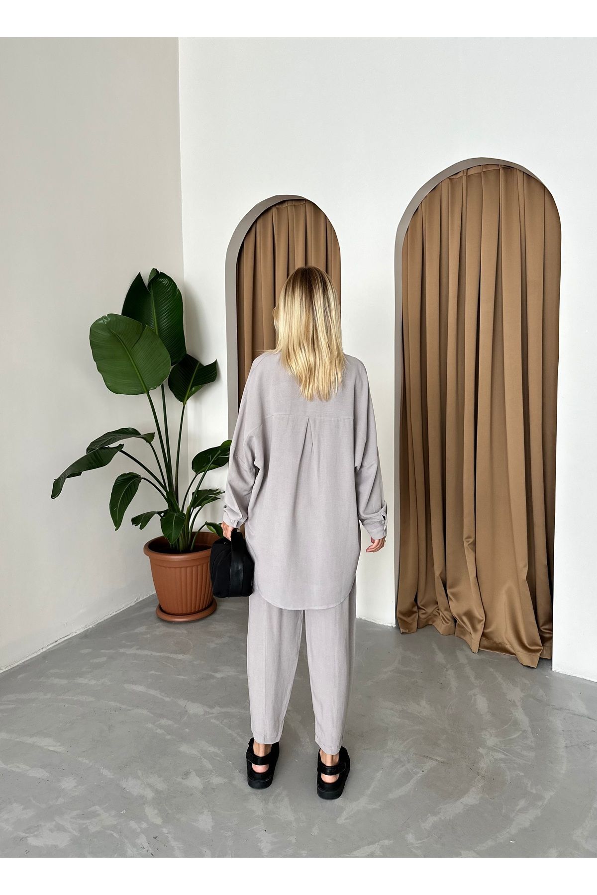 Laluvia-Set aus Hemd, Shalwar und Hose aus Leinen in Grau 5