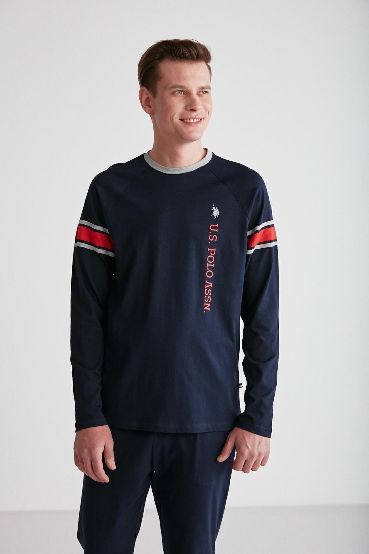 ست پیژامه آبی مردانه پایه. POLO ASSN. لباس خواب یقه گرد سرمه ای 024K.1ZE8T7A3GR2P U.S. Polo Assn.