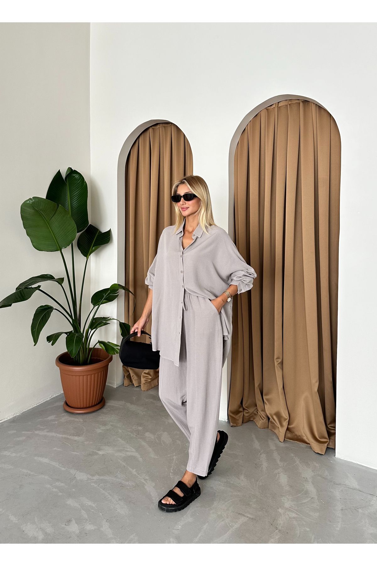 Laluvia-Set aus Hemd, Shalwar und Hose aus Leinen in Grau 6
