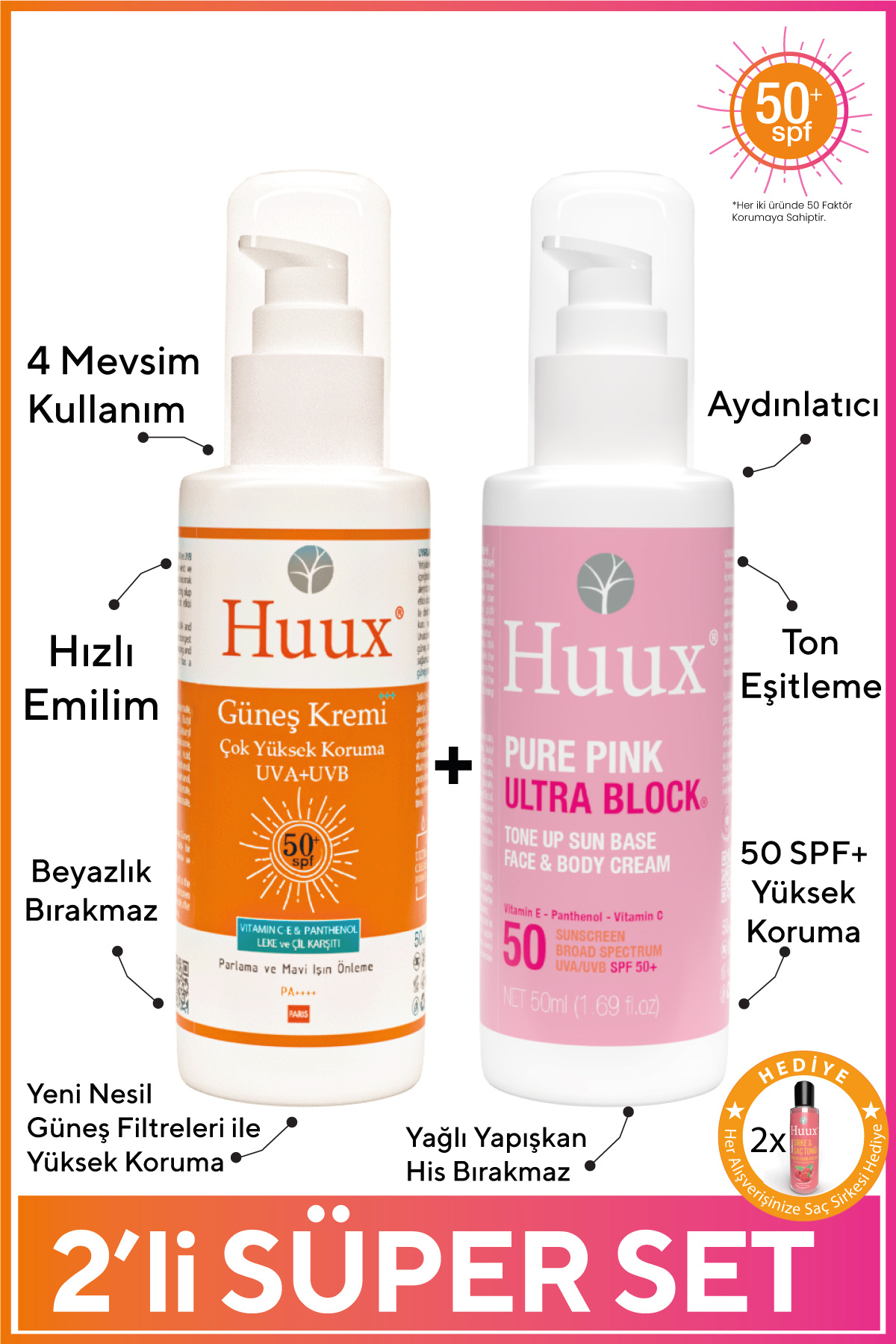 Huux Yeni Nesil Spf50+ Güneş Kremi - Pure Pink Ultra Block Aydınlatıcı Spf50+ Güneş Kremi