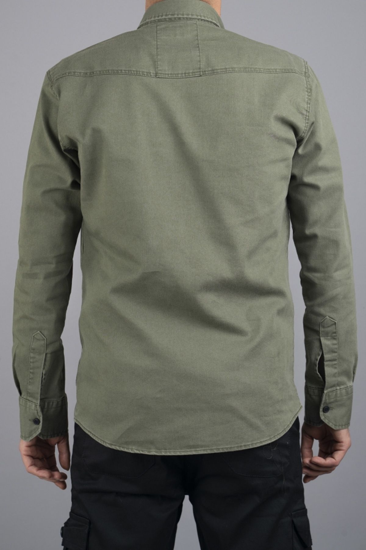 bombe-Zöld Slim Fit férfi pamut farmer ing 5