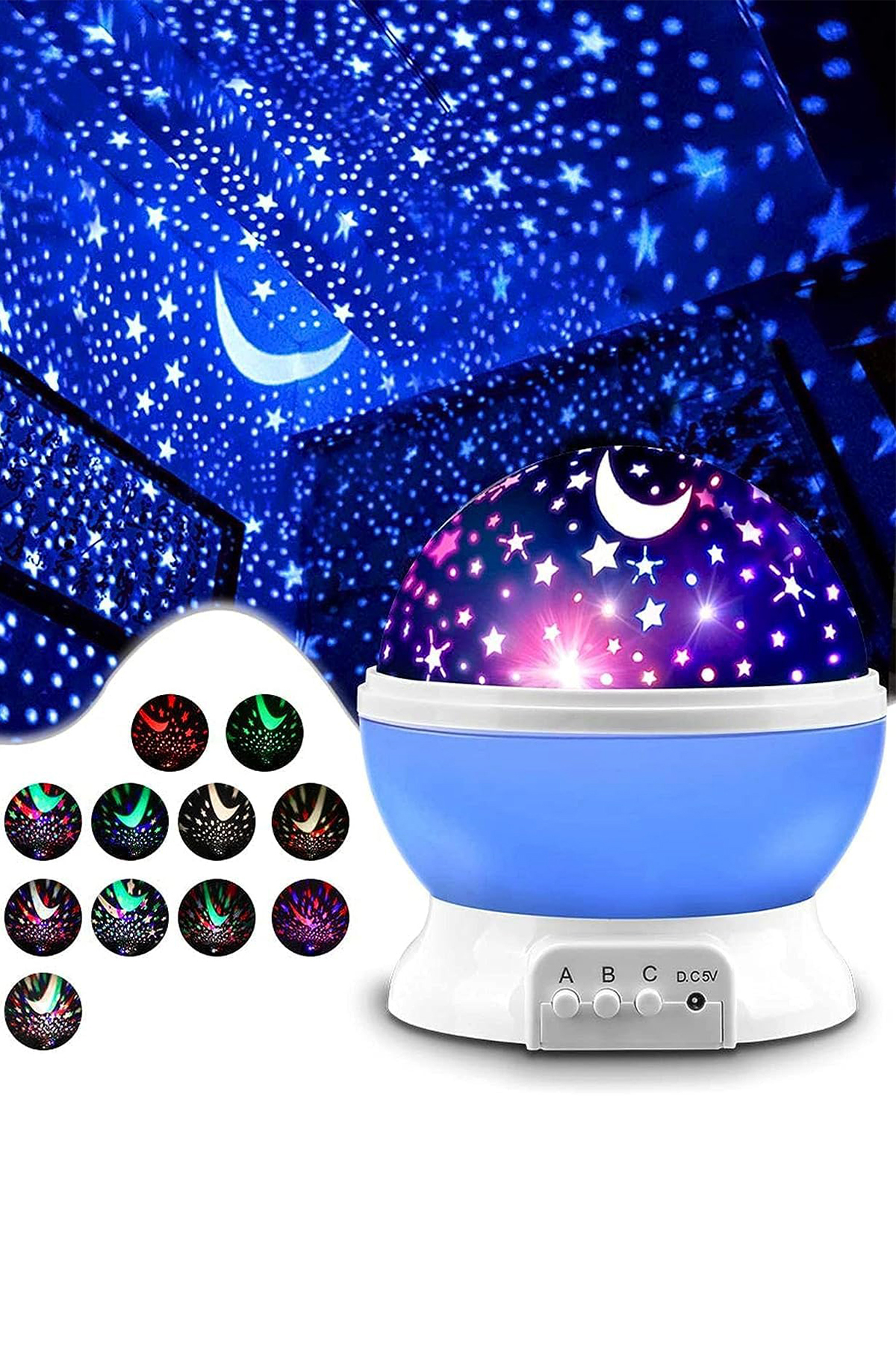 Efege Gökyüzü Yıldız Mavi Mor Işıklı Masa Lambası Duvara Tavana Işık Yansıtmalı Dönen Elektrikli Lamba fotoğrafı 2 (önizleme)