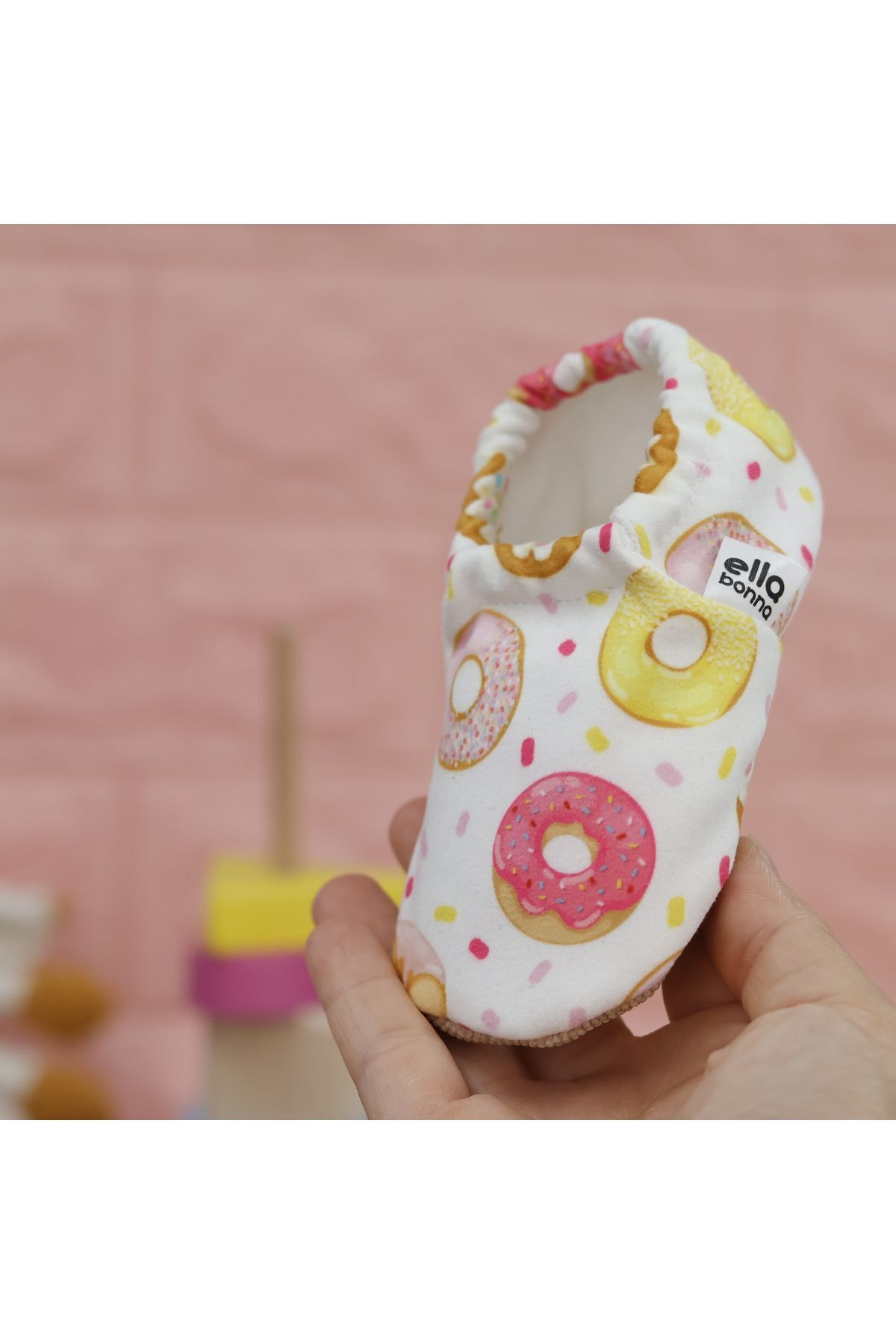 Ella Bonna Kaydırmaz Taban Donat Desenli Bebek Patik, Ev Botu Terliği Kreş Ayakkabısı Panduf fotoğrafı 5 (önizleme)