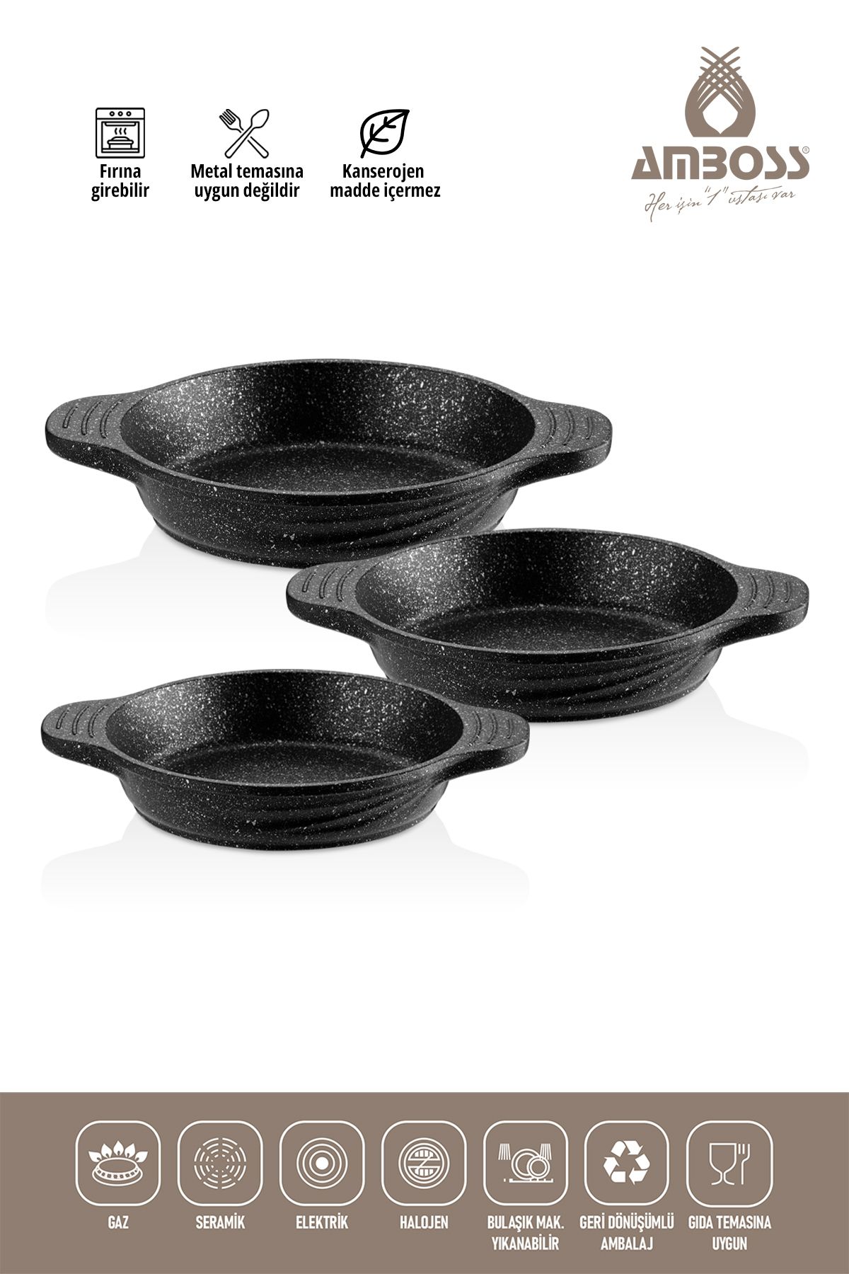 Amboss-Odin 3 Piece Granite Coated Pan Set - Fireproof and Non-Stick 5