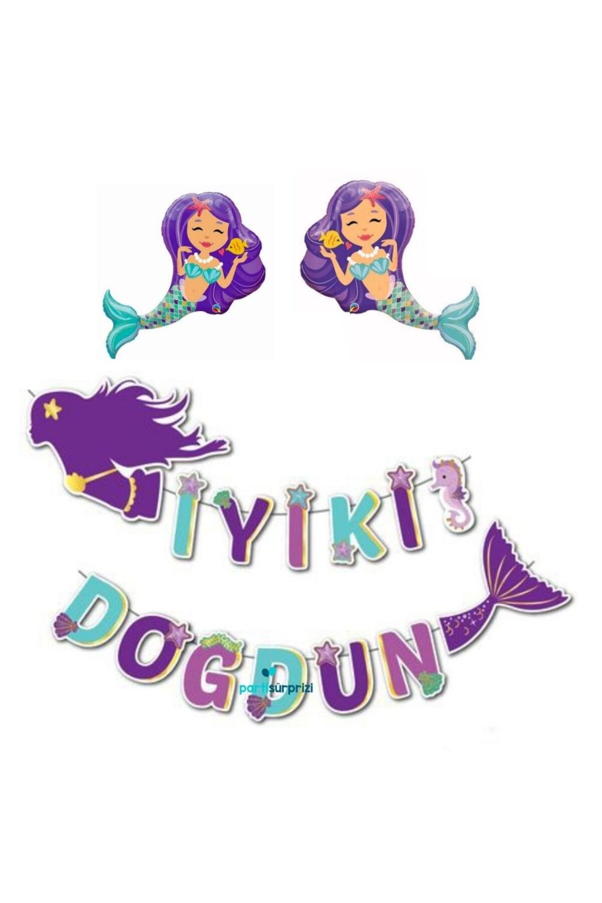 parti sürprizi Deniz Kızı İyi Ki Doğdun Mini Shap Balonlu Set