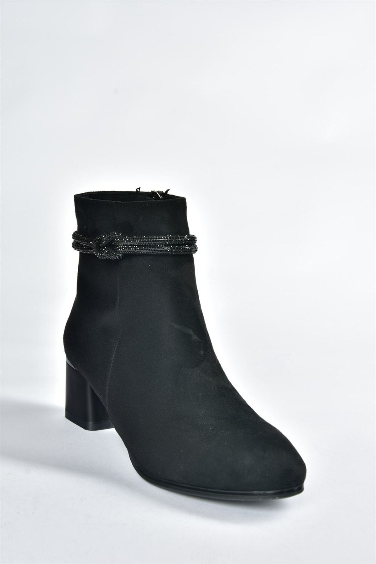 Fox Shoes-Schwarze Wildleder-Stiefel mit Steindetail und dickem Absatz für Damen N251035002 4