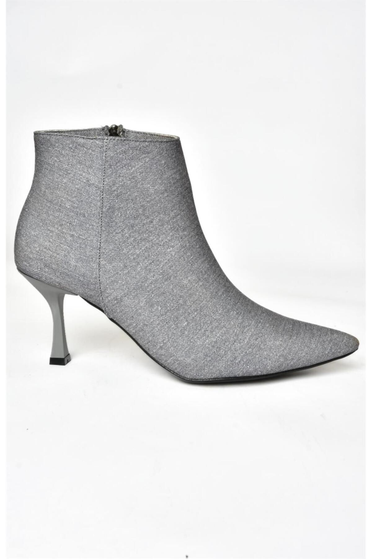 Fox Shoes-N282102110 Cizme de damă din denim gri, cu toc subțire, vârf ascuțit 6