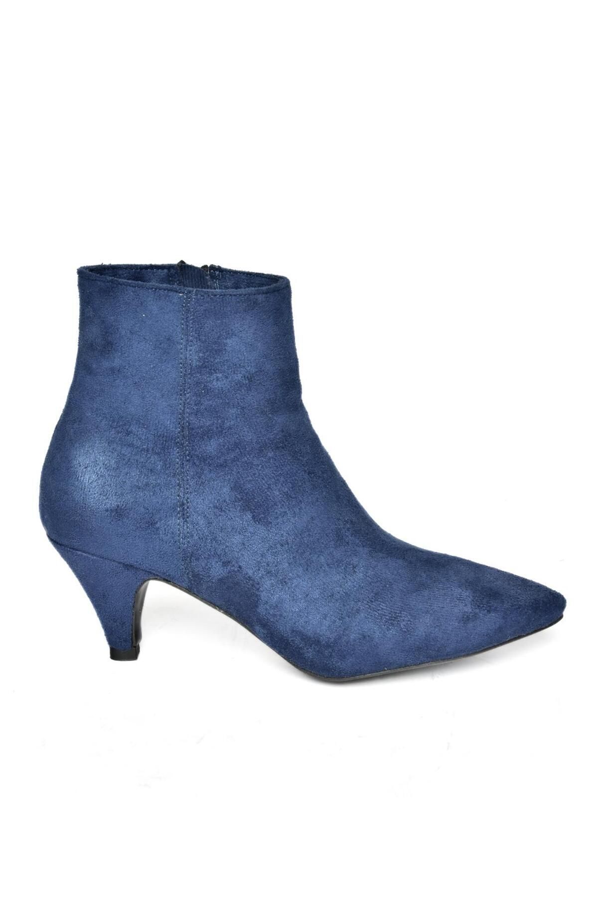Fox Shoes-Navy Blue Suede Low Heeled Women's Boots 6