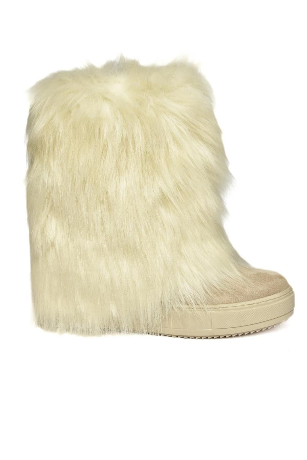 Fox Shoes-R602043002 Bézs velúr éksarkú, szőrös női csizma 6