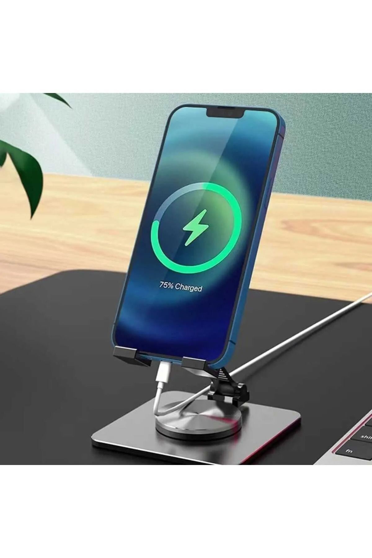 Alüminyum Alaşım Metal 360 Derece Dönebilen Ayarlanabilir Katlanır Masa Üstü Telefon & Tablet Standı 3