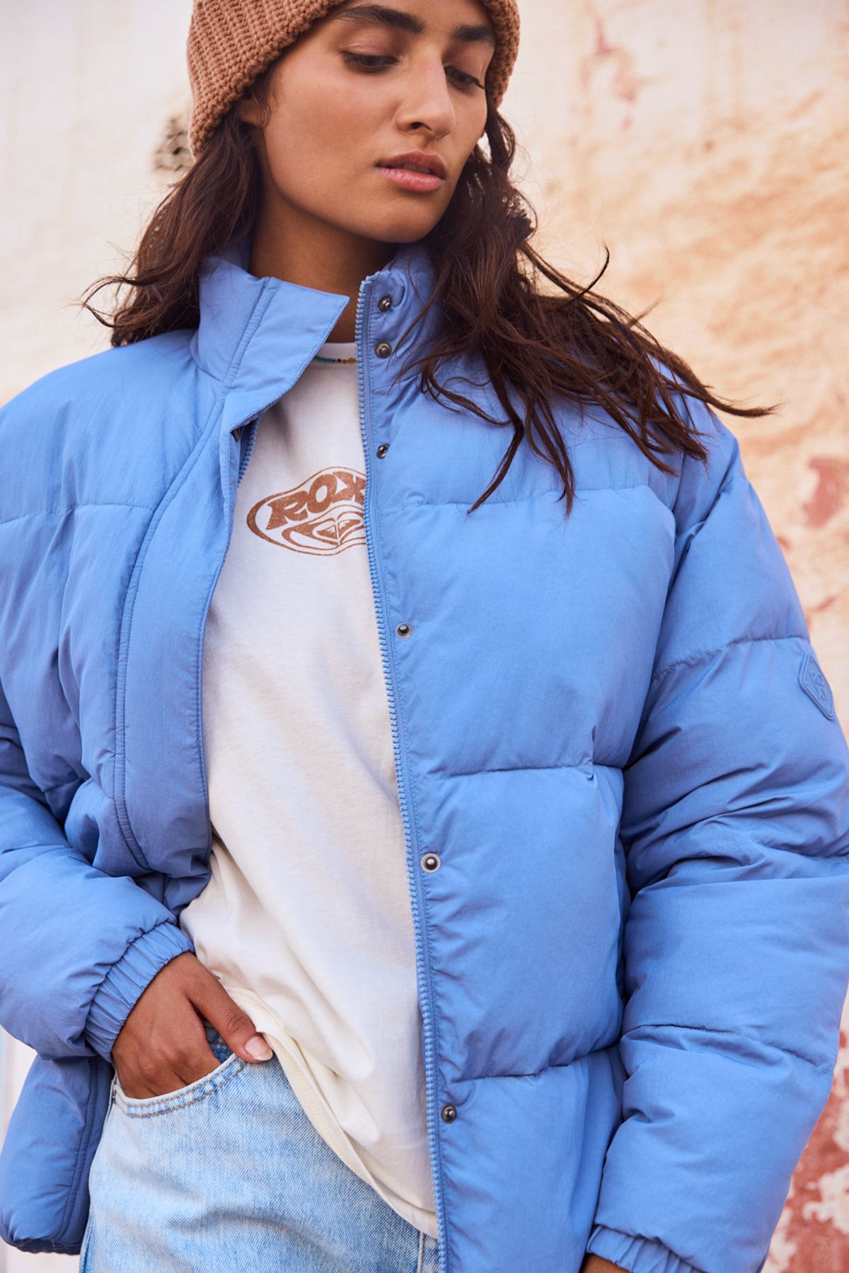 Roxy Pufferjacke – Nylon-leinwandgewebe, Kastige Passform für Damen - S