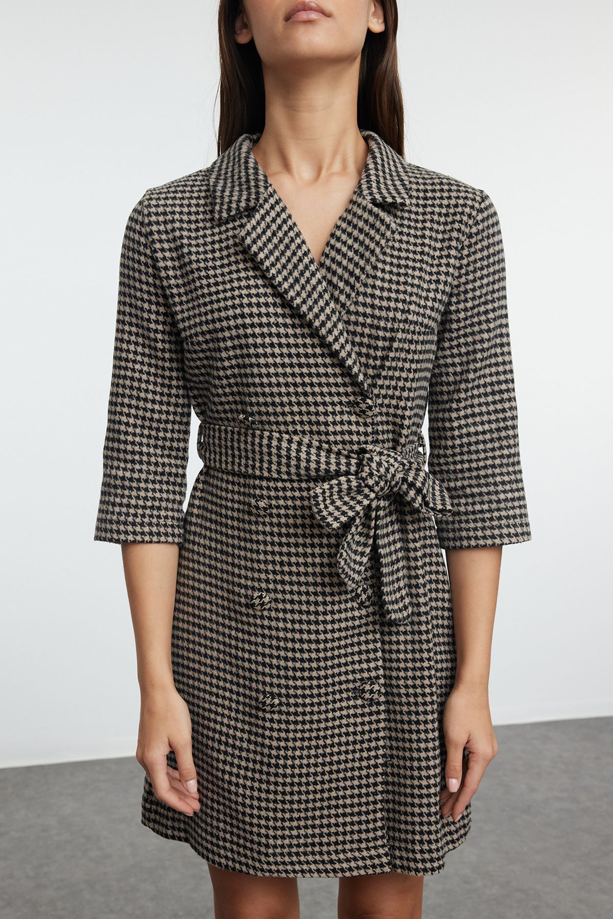 Trendyol Collection-Woven Brown BELted Jacket Dress - TWOAW23EL00389 3
